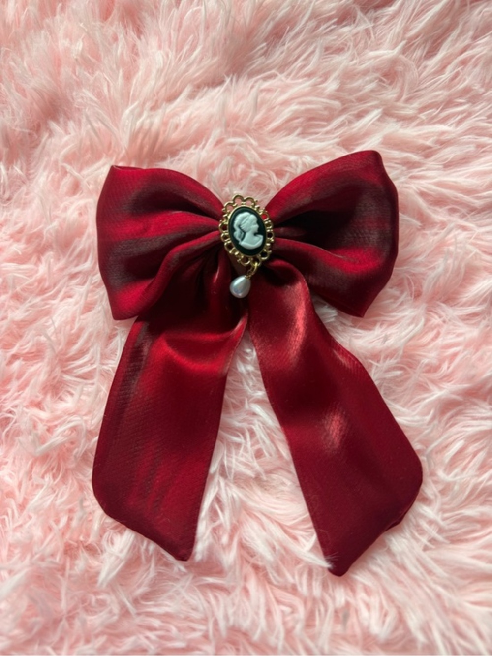 Francesca's Red Satin Cameo Bow Hair Clip